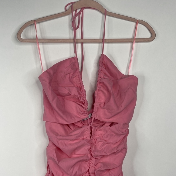 2/$30 ZARA Cut-out Draped Dress Pink Gathered Cutout Plunging Halter #7049 - Picture 7 of 16